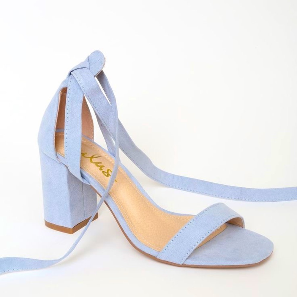 Lulus NWT Airis Blue Suede Lace-Up Heels